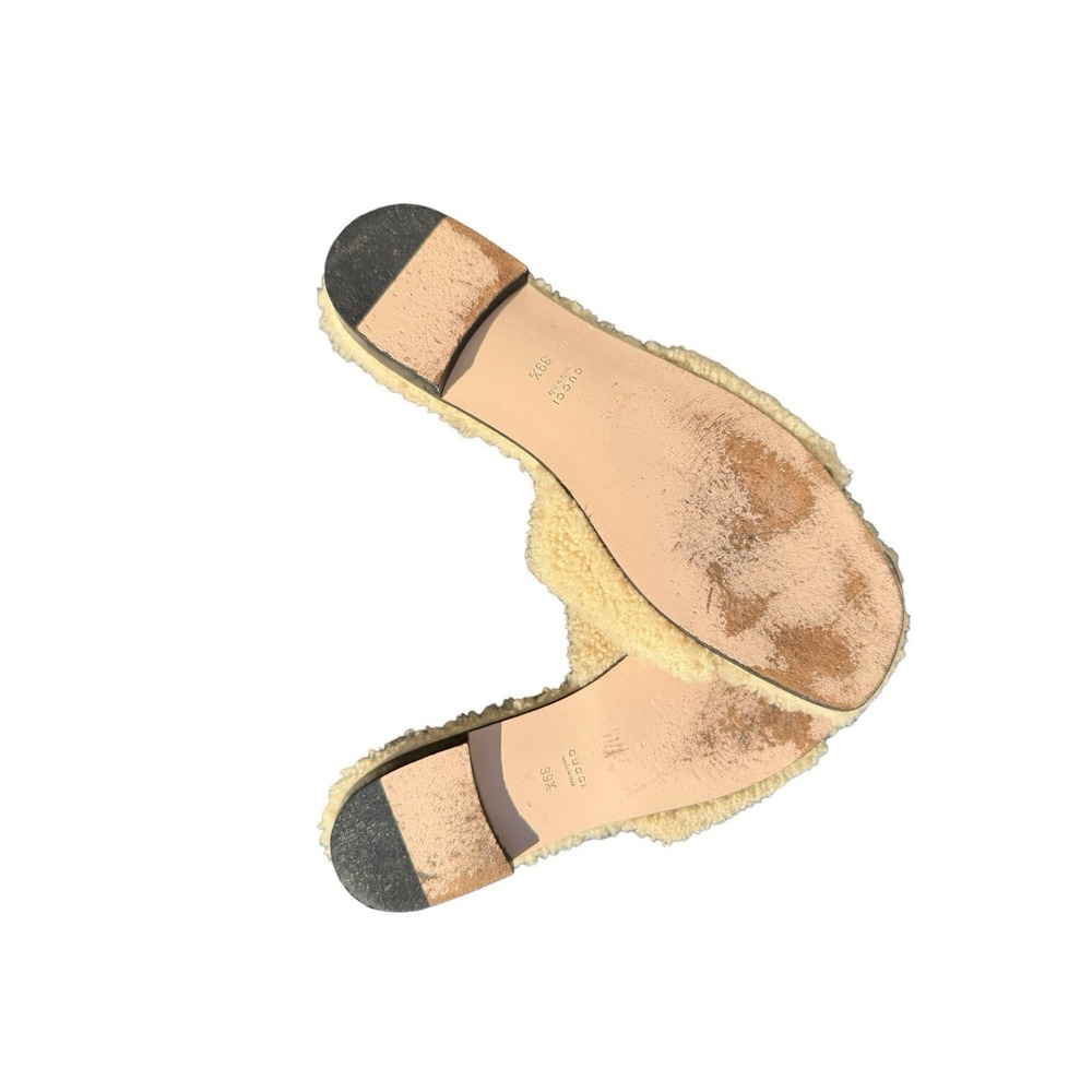 Gucci Interlocking G Fur Sandals Beige Shearling Slides Size EU 39.5 - Picture 6 of 8